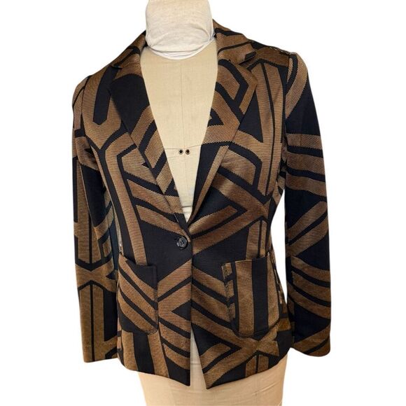 Chico’s Geometric Print Single Button Blazer Black/Gold Size S - Picture 7 of 11